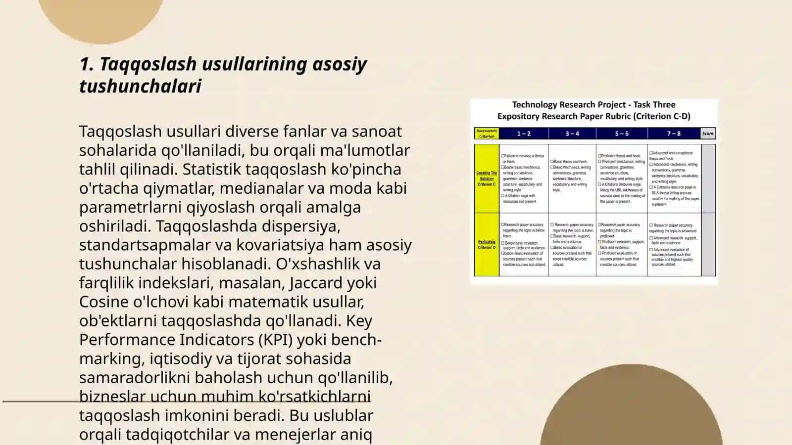 Malumotlarni statistik taqqoslash metodlarining tanlashning asosiy mezonlari 3