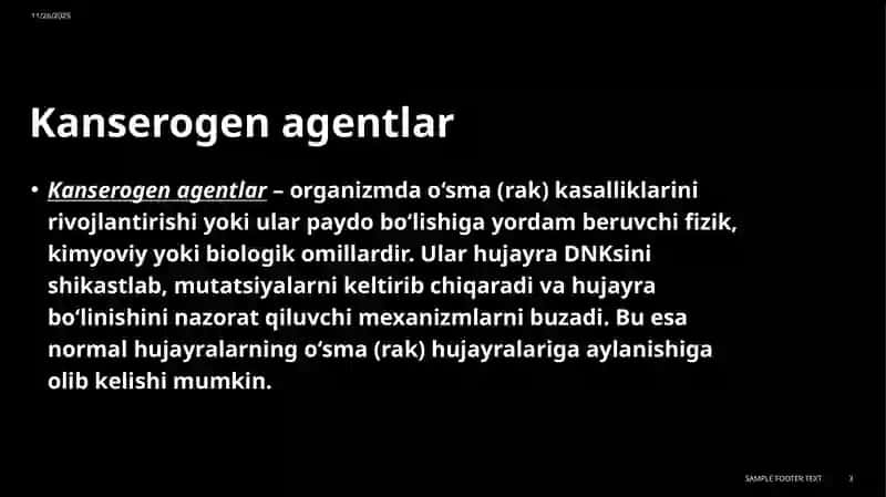 Kanserogen agentlar. o‘sma immuniteti 3