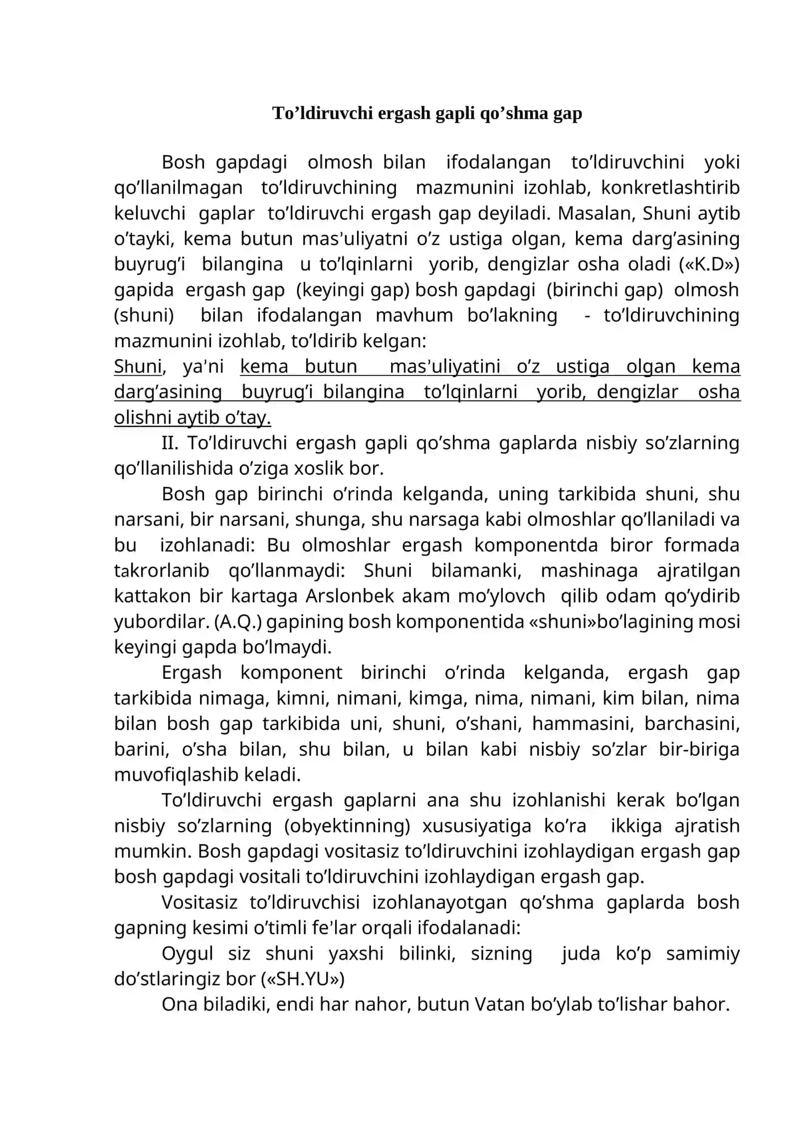 Aniqlovchi, to’ldiruvchi, ega ergash gaplar 3