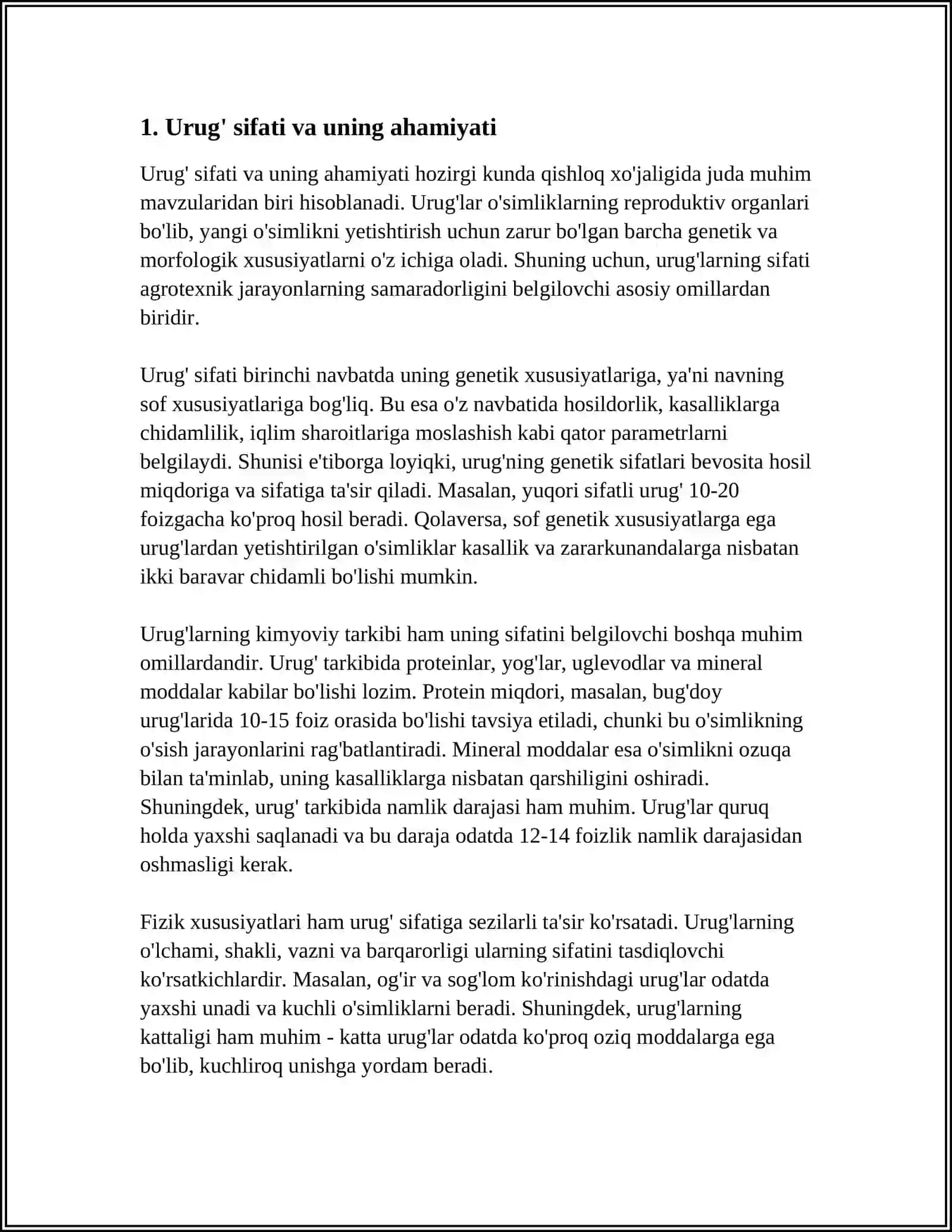 MADANIY O'SIMLIKLARNING URUG', UNING SIFAT KO'RSATKICHLARINING YANGI USULLARI 3