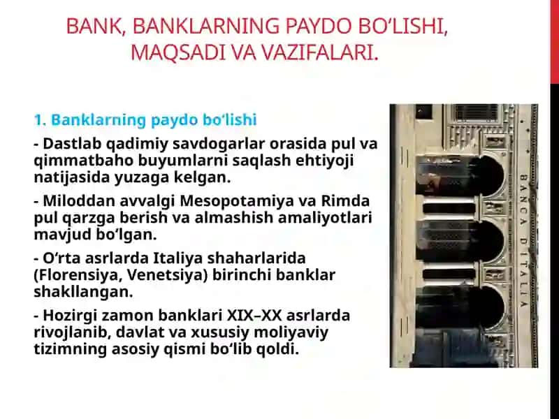 BANKLARNING KELIB CHIQISHI VA BANK TIZMI 3