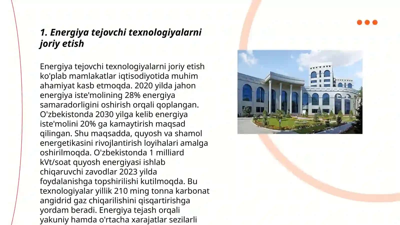Mamlakat iqtisodiyotining energiya samaradorligini oshirish yoʻnalishlari 3