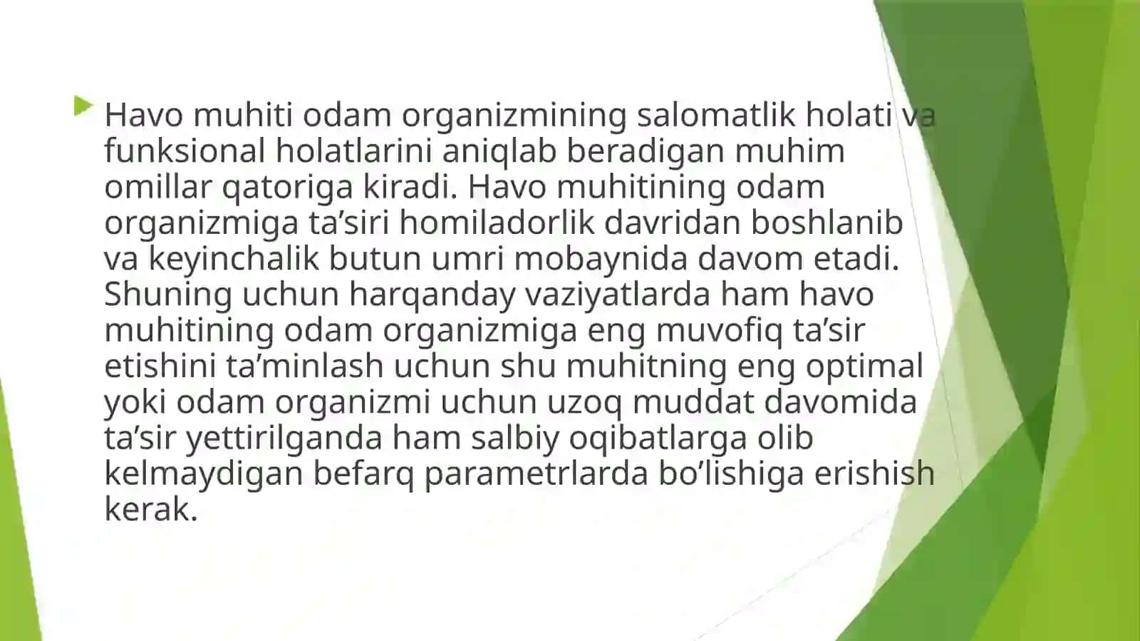 Farg`ona jamoatsalomatligi Tibbiyot instituti Davolash ishi fakulteti 3123-guruh talabasi Akramova Durdonaning Tibbiy va ekologik gigiyena fanidan 3