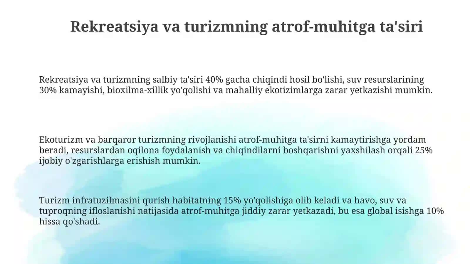 Rekratsiya va turizm va uning atrof muhitga tasiri 3