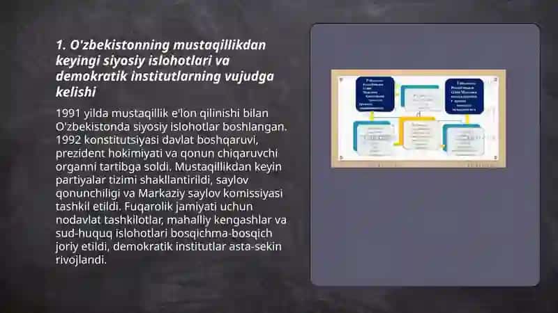 O'zbekistonda demokratik,fuqarolik jamiyati asoslarining shakllanishi,amalga oshirilgan siyosiy islohatlar 3