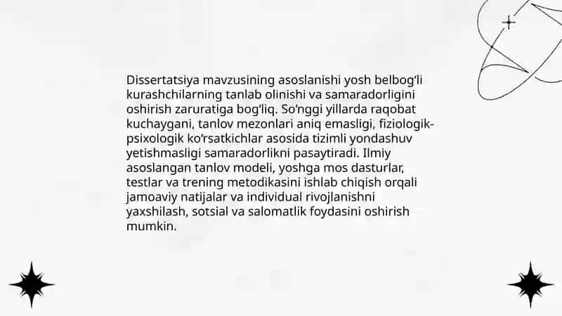 Desertatsiya mavzusi yosh belbogli kurashchilarni tanlab olish va samaradorligini oshirish 3