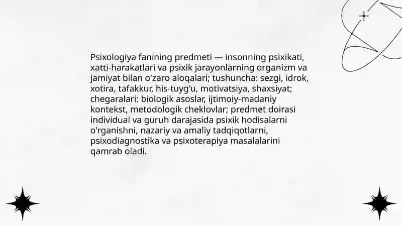 Psixologiya fanining predmeti va uning rivojlanish tarixi 3