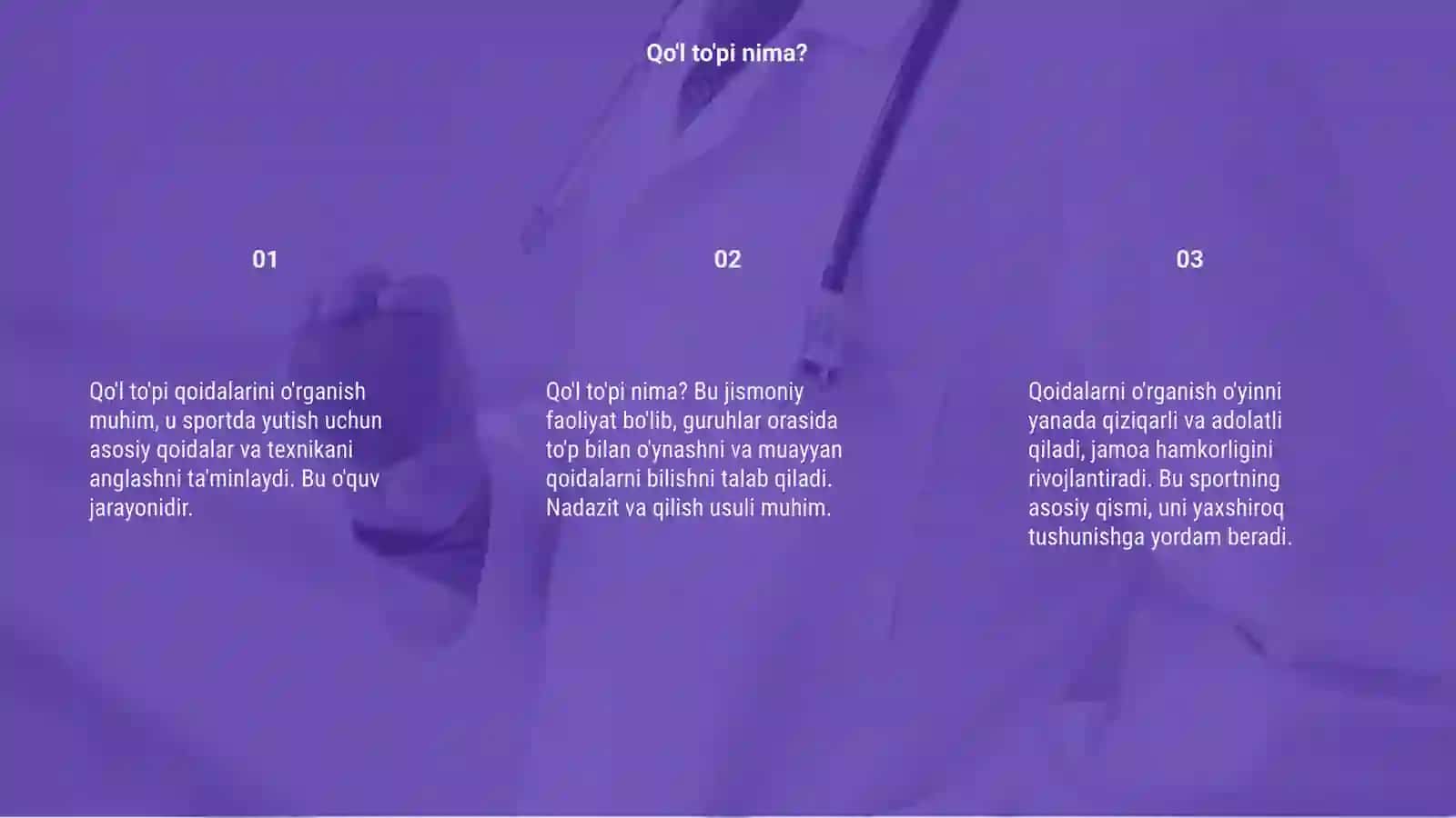 Qo'l to'pi qoidalarini o'rgatish 3