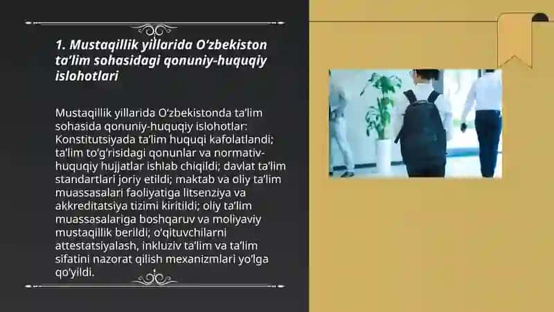 Oʻzbekiston respublikasi taʼlim soxasidagi amalga oshirilgan islohotlar 3