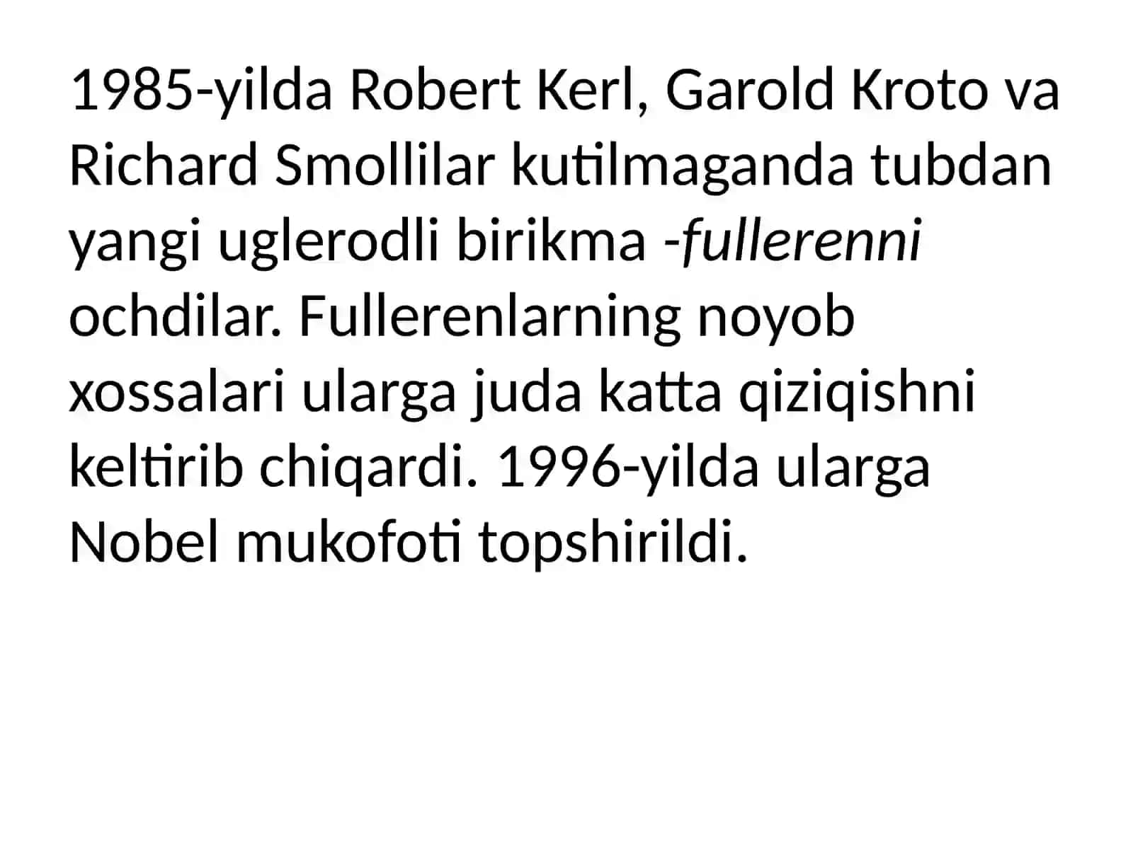 Fullerenlar. Nanotrubkalar va nanotolalar 3