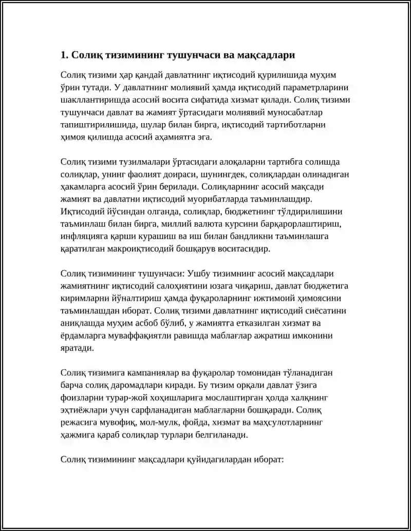 СОЛИК ТИЗИМИНИНГ МОХИЯТИ ВА УНИНГ ИКТИСОДАГИ УРНИ 3