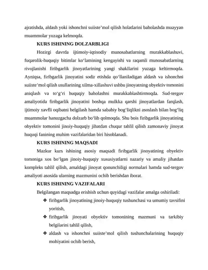 FIRIBGARLIK JINOYATINING OBYEKTIV TOMONINING JINOIY-HUQUQIY XUSUSIYATLARI 3