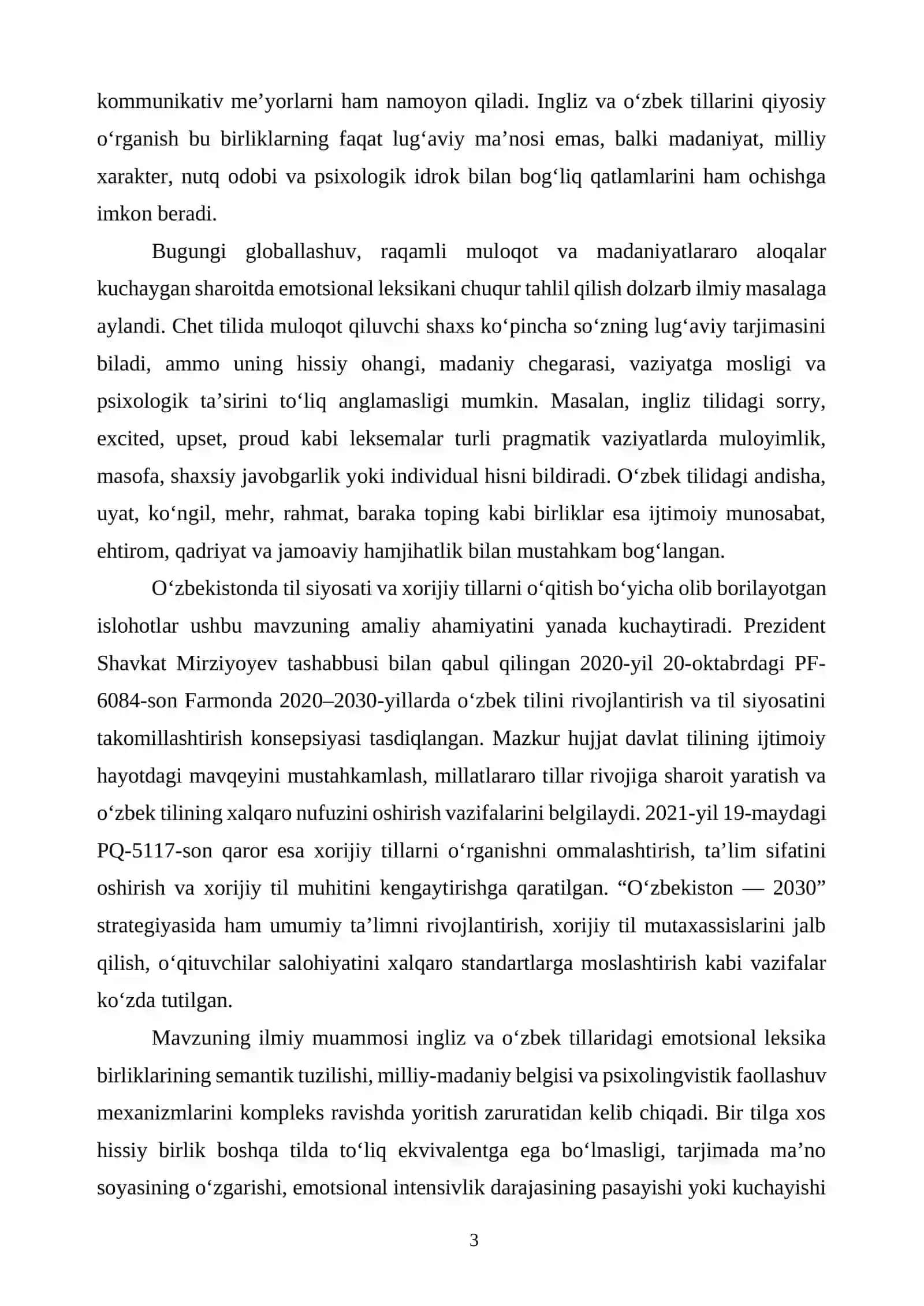 INGLIZ VA O‘ZBEK TILLARIDA EMOTSIONAL LEKSIKANING LINGVOKULTUROLOGIK VA PSIXOLINGVISTIK TAHLILI 3