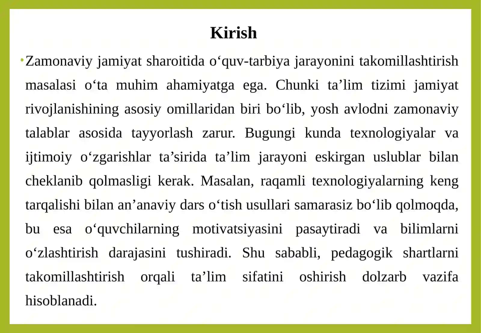 Oʻquv-tarbiyajarayonini takomillashtirishning pedagogik shartlari 3