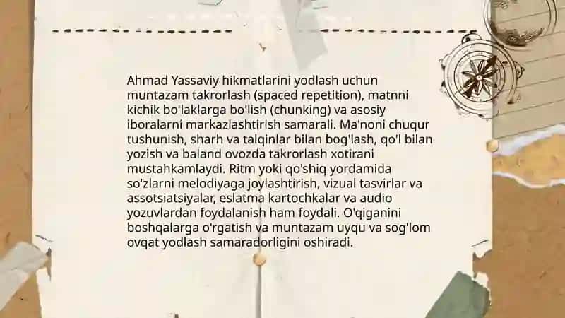 Ahmad Yassaviyning "Hikmatlar" idan yod olish va sharhlash 3