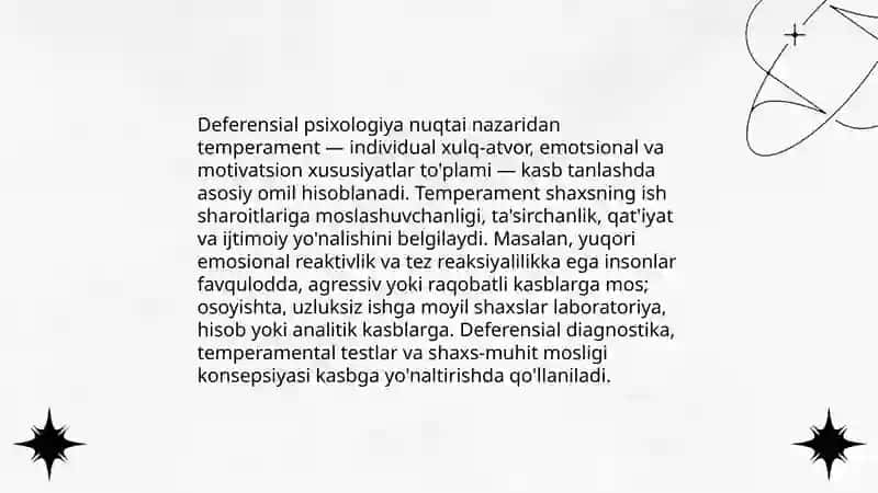 Individuallik kasb tanlash va kasbga yo'naltirish muammolari deferensial psixologiya oid 3