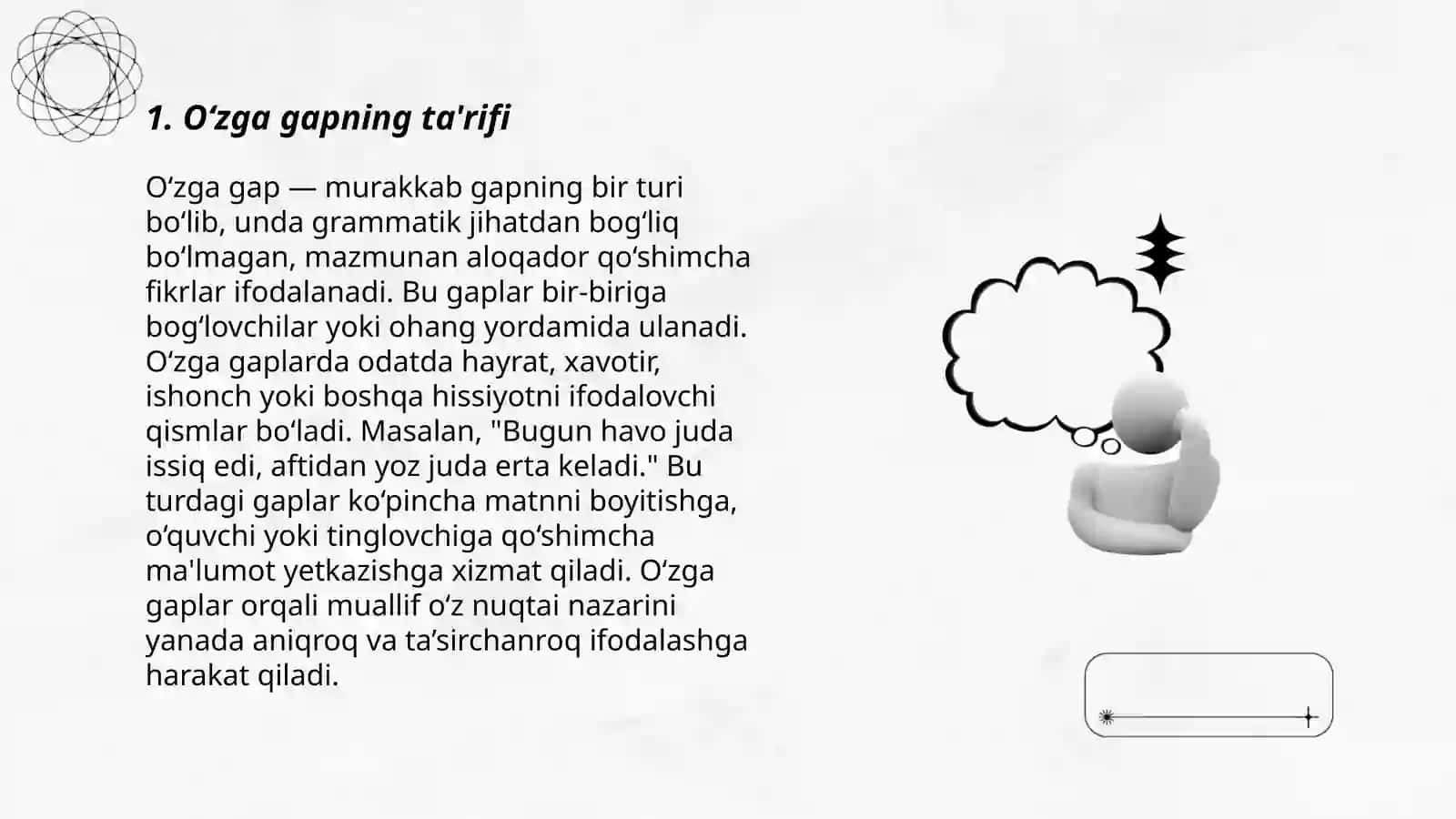 O'zga gap va uning turlari. Ko'chirma gapli qurilma 3