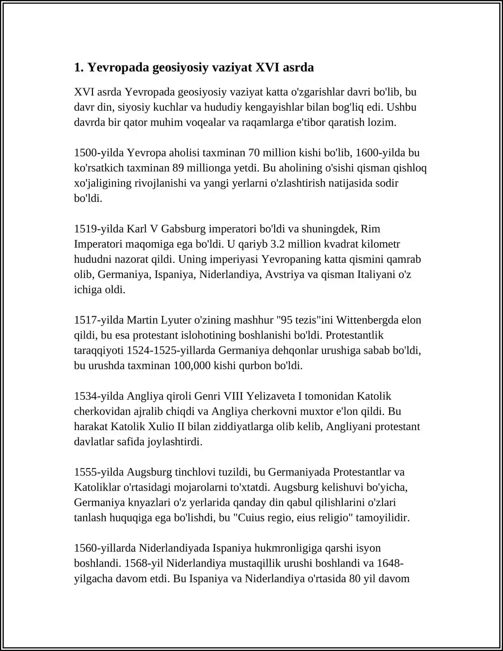 XVI – XVII ASRLARDA XALQARO MUNOSABATLAR. OʻTTIZ YILLIK URUSH 3