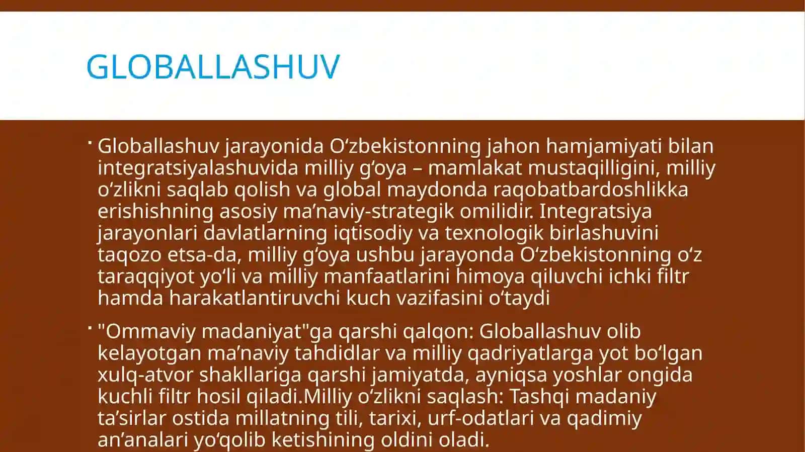 Glaballashuv jarayonida o'zbekistonning 3