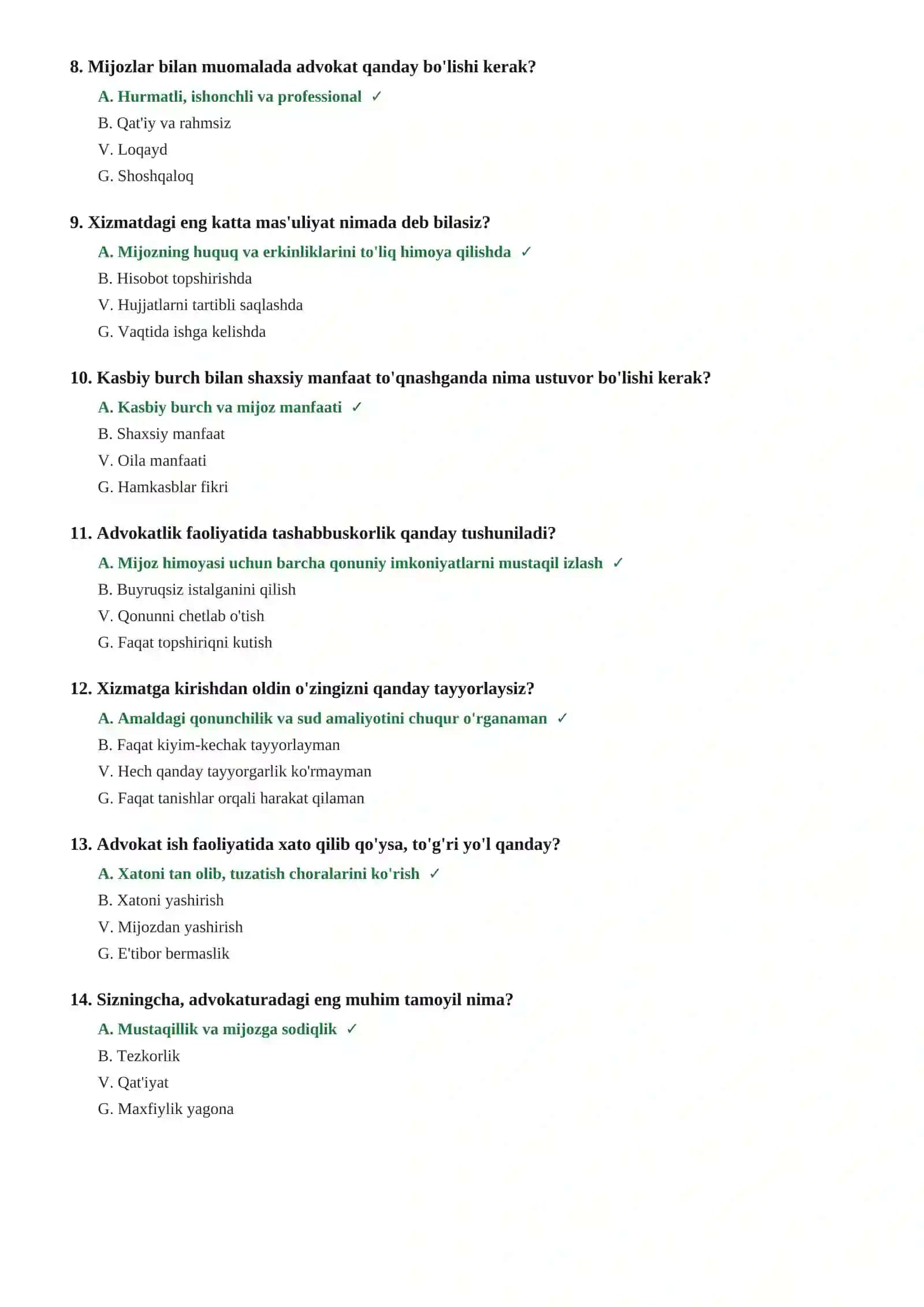 ADVOKATLIK LITSENZIYASINI OLISH UCHUN TEST SAVOLLARI 2026 | 90 ta savol-javob 3
