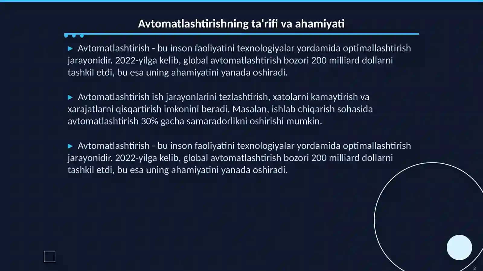 Avtomatlashtirilgan ish joylari Axborot texnologiyalari 3