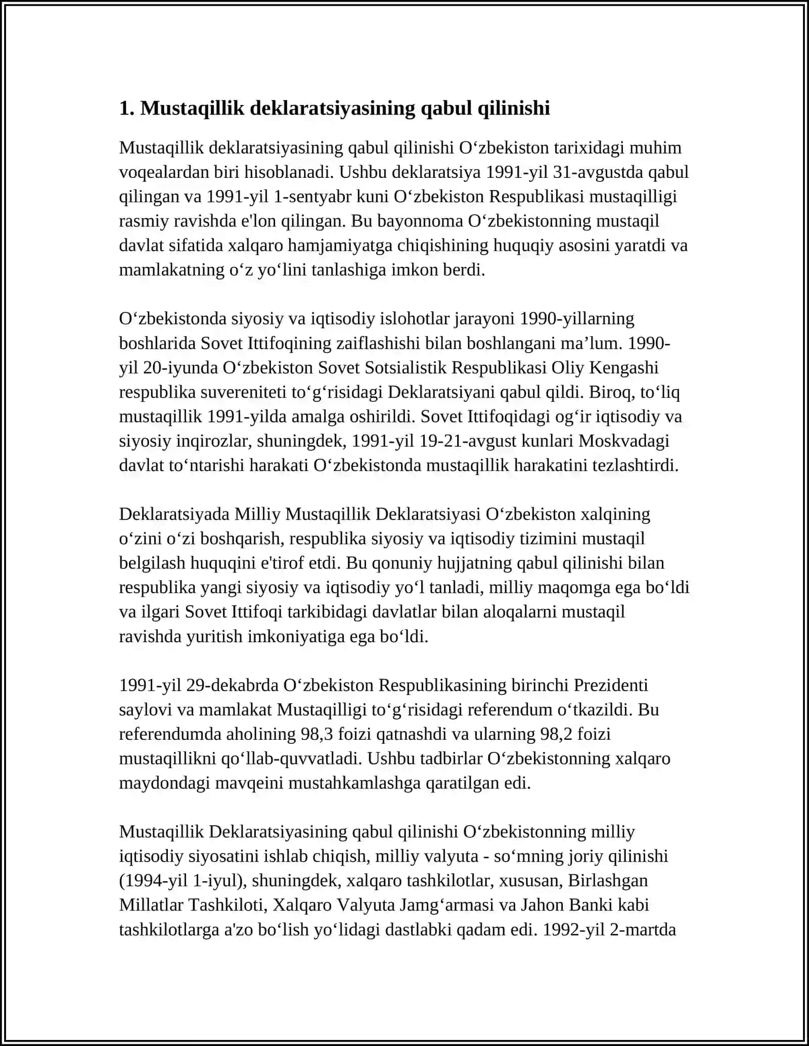 MUSTAQILLIK DEKLARATSIYASI VA UNING TARIXIY AHAMIYATI 3