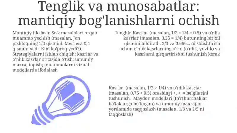 Mantiqiy fikrlash va, kasr va o'nlik kasrlarga oid misollar 3