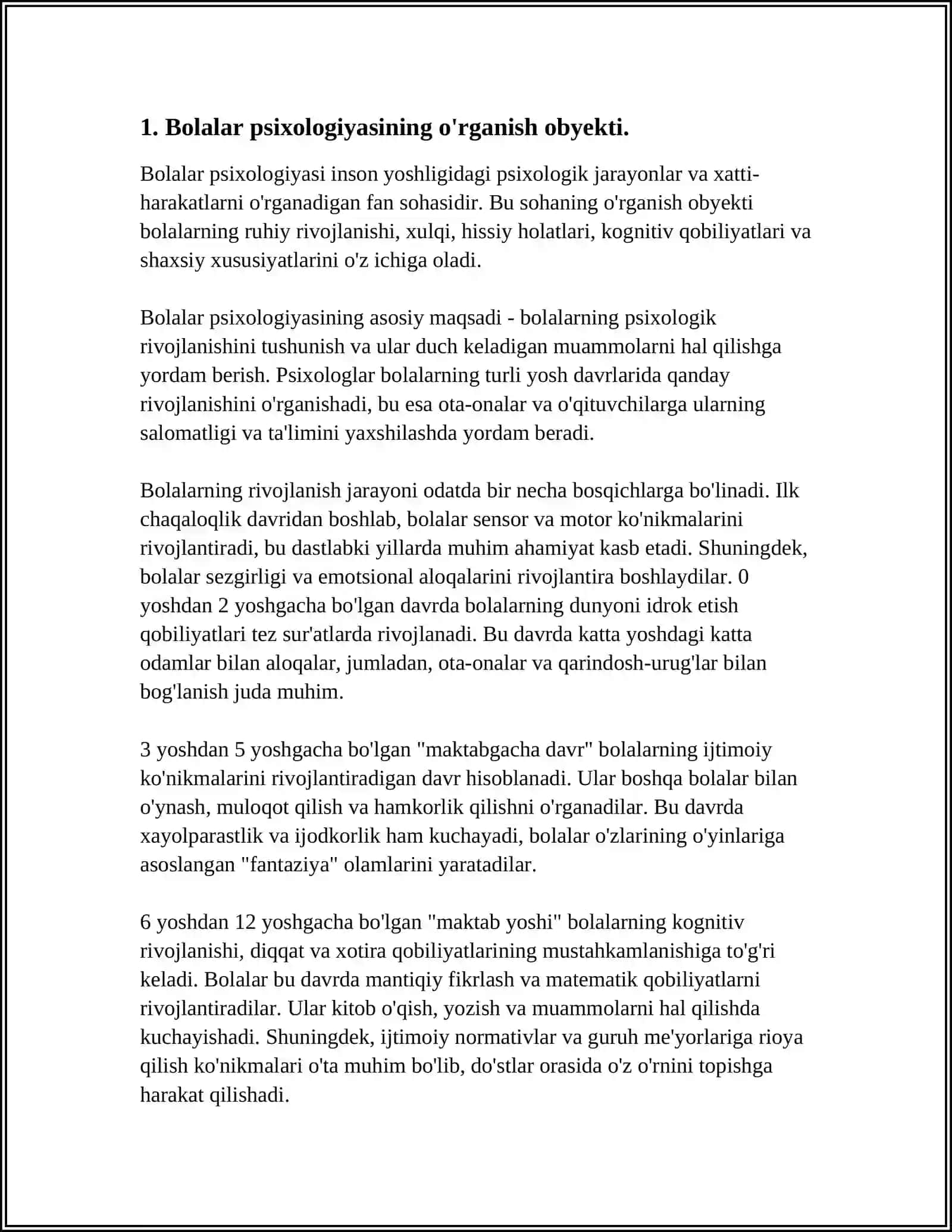 BOLALAR PSIXOLOGIYASI FANINING PREDMATI VAZIFALARI 3