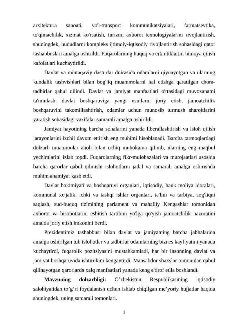 O'ZBEKISTON RESPUBLIKASINING IJTIMOIY-IQTISODIY RIVOJLANISHI VA UNING MINTAQAVIY RIVOJLANISH BILAN O'ZARO BOG'LIQLIGI 3