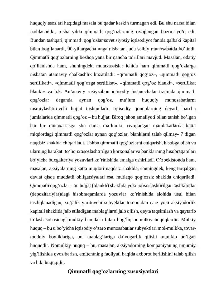 Qimmatli qog'ozlarining mohiyati va shakllari 3