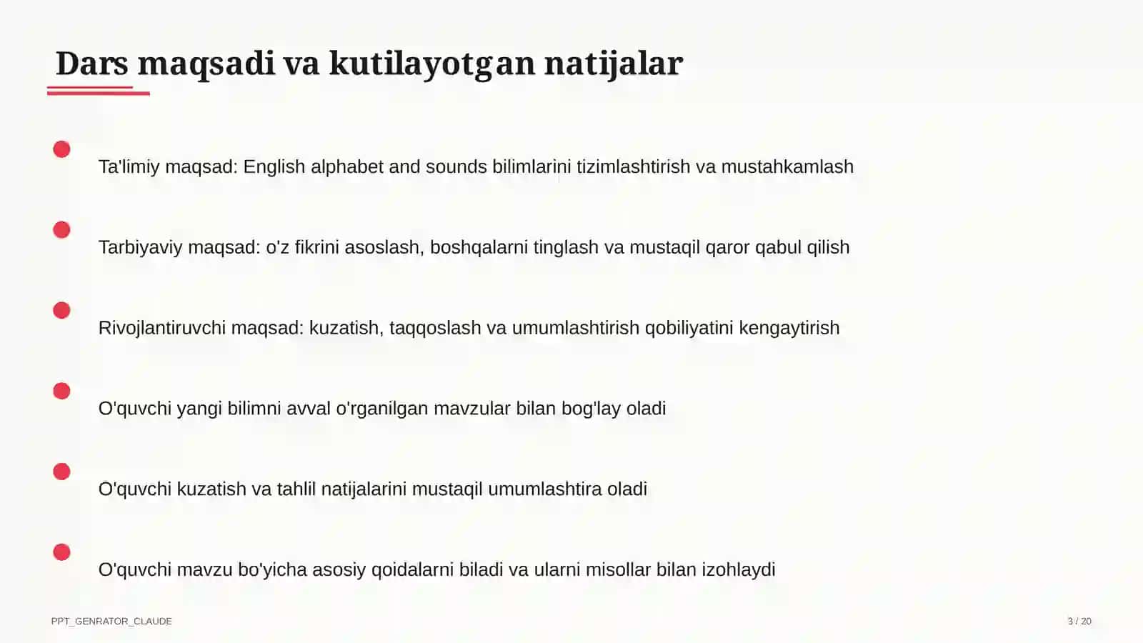 English alphabet and sounds (1-sinf) 3