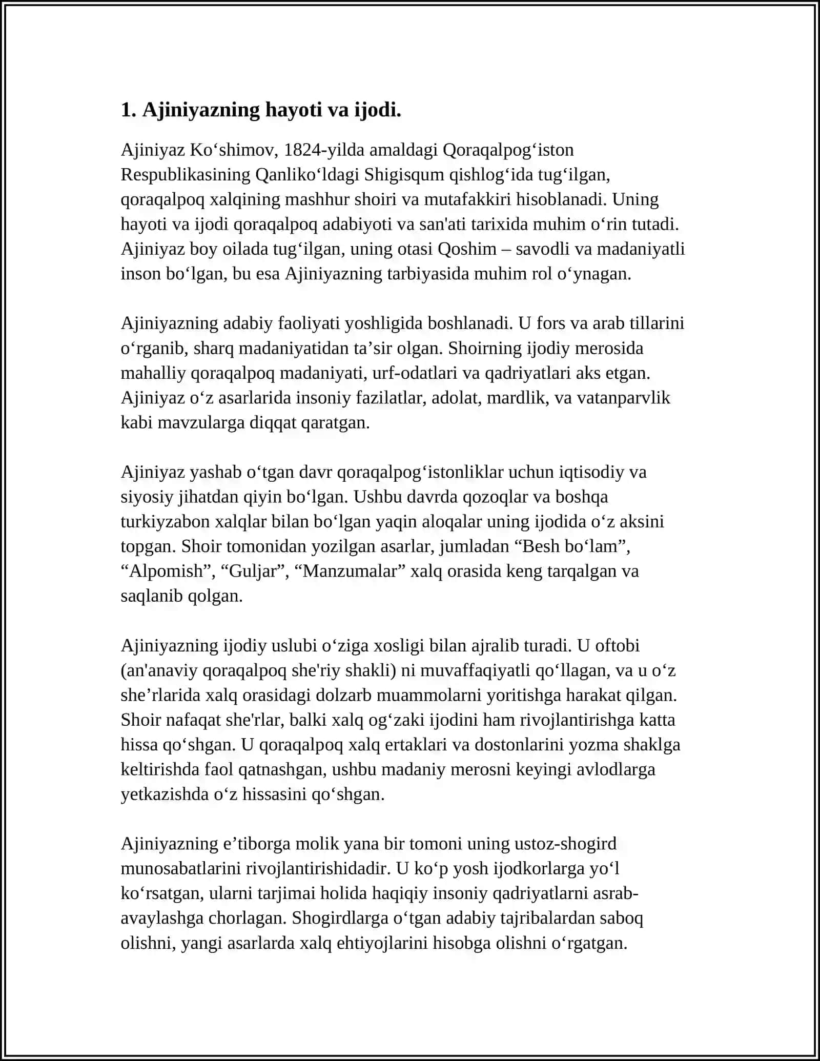 AJINIYAZ DORETIWSHILIGI BOYINSHA K. BEKNIYAZOVTIN QOSIQTIN KUSHI MIYNETI 3
