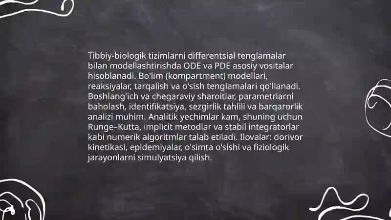 Tibbiy-biologik masalalarni yechish algoritmlarini matematik modellashtirish 3