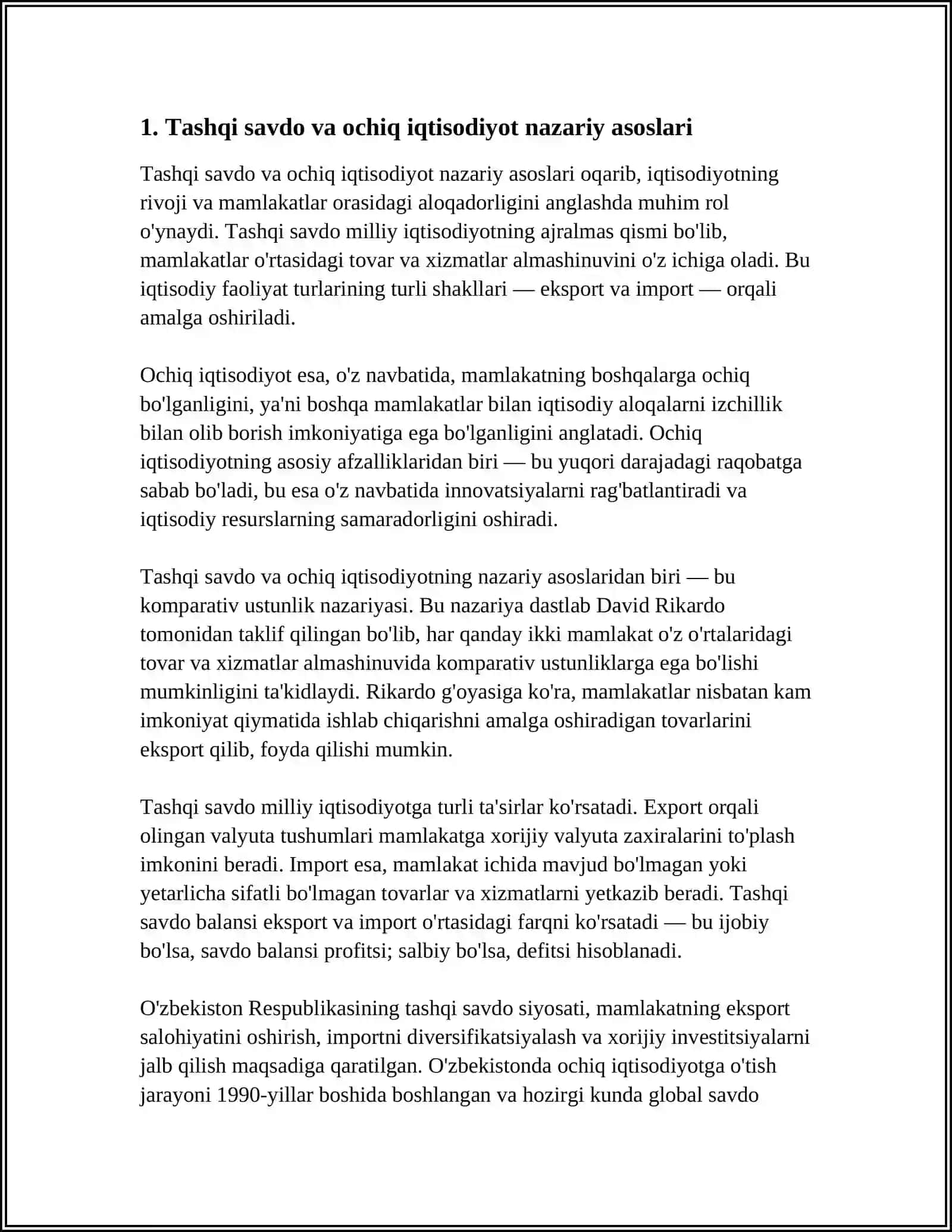 TASHQI SAVDO VA OCHIQ IQTISODIYOT. O'ZBEKISTON SAVDO BALANSINING TAHLILI 3