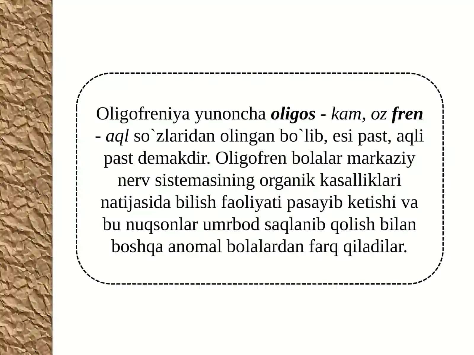 OLIGOFREN, RRS,HARAKAT-TAYANCH A’ZOLARI JAROHATLANGAN VA KOMPLEKS NUQSONLI BOLALAR 3