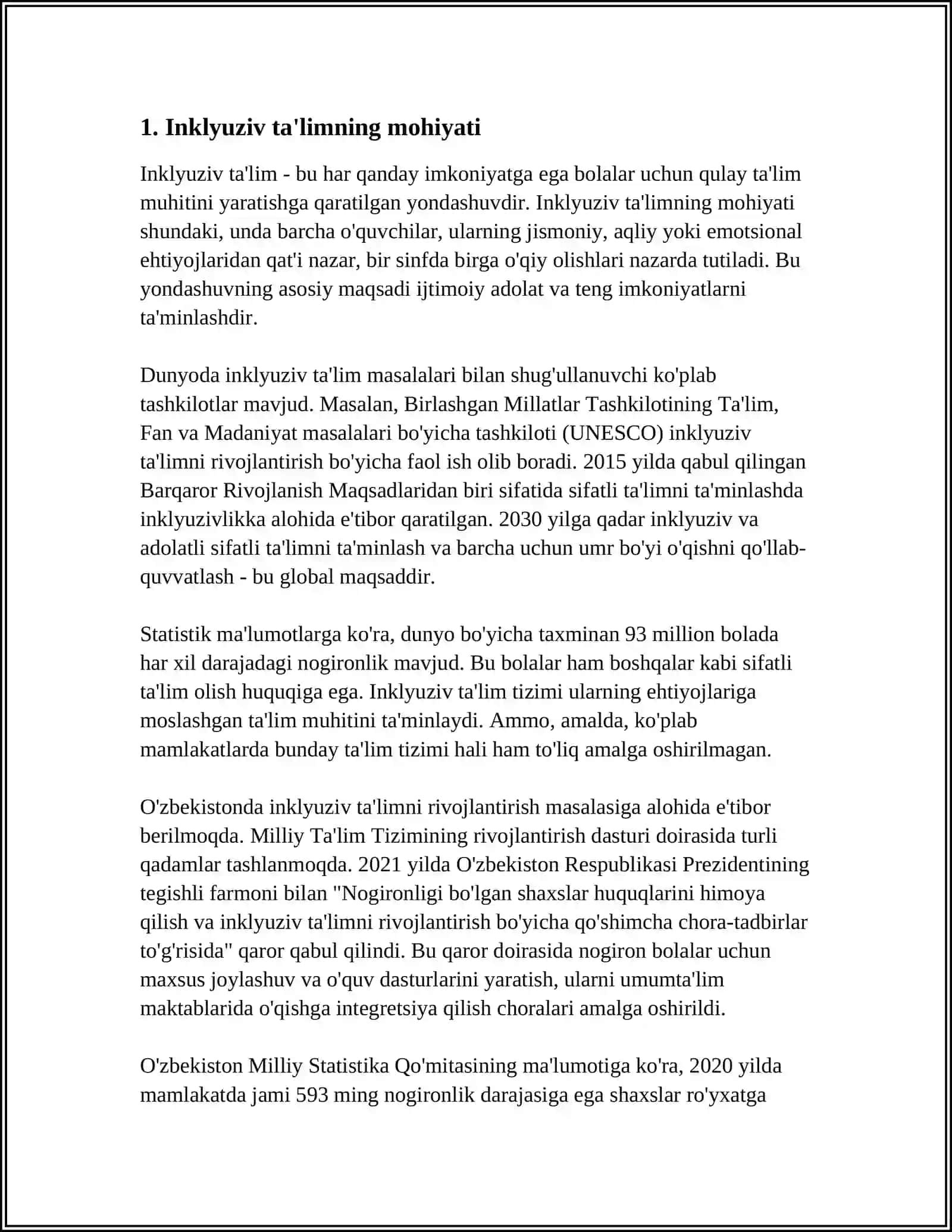 O‘ZIGA XOS RIVOJLANISH XUSUSIYATLARIGA EGA BOLALARNI UMUMIY BOLALAR BOG‘CHASIGA INKLYUZIV TA’LIM JORIY ETISH LOYIHASI 3