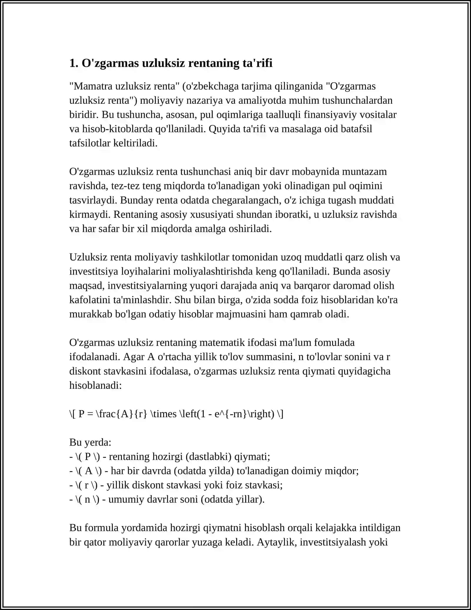 O'zgarmas uzluksiz rentalar 3