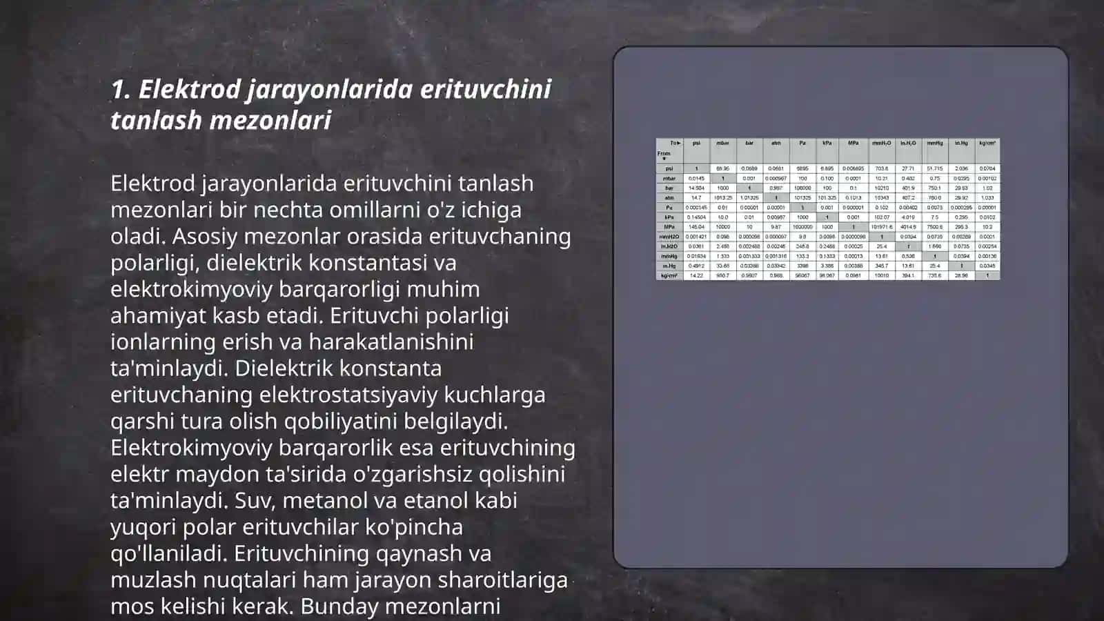 Elektrod jarayonlarida eriturchining o'rni 3