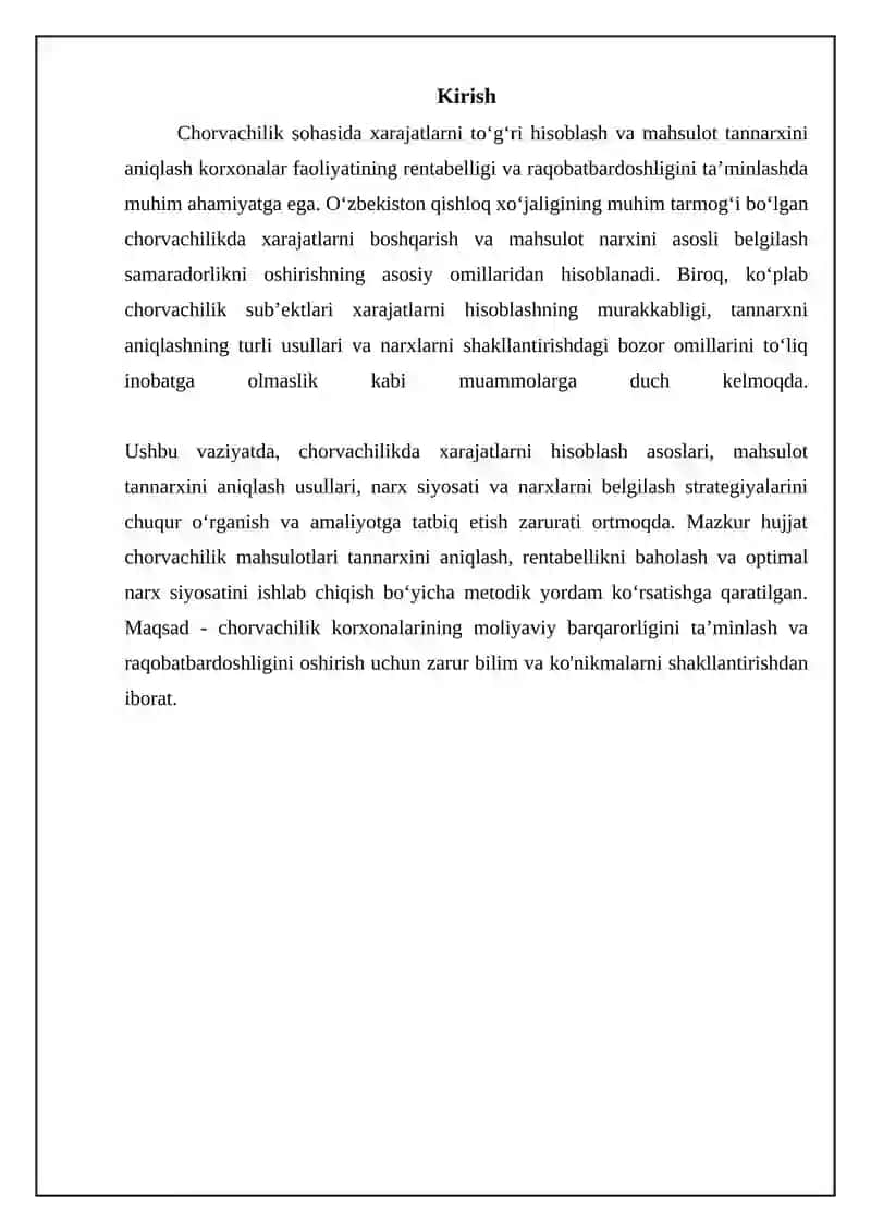 Chorvachilikda xarajatlarni hisoblash va mahsulot tannarxini aniqlash asoslari 3