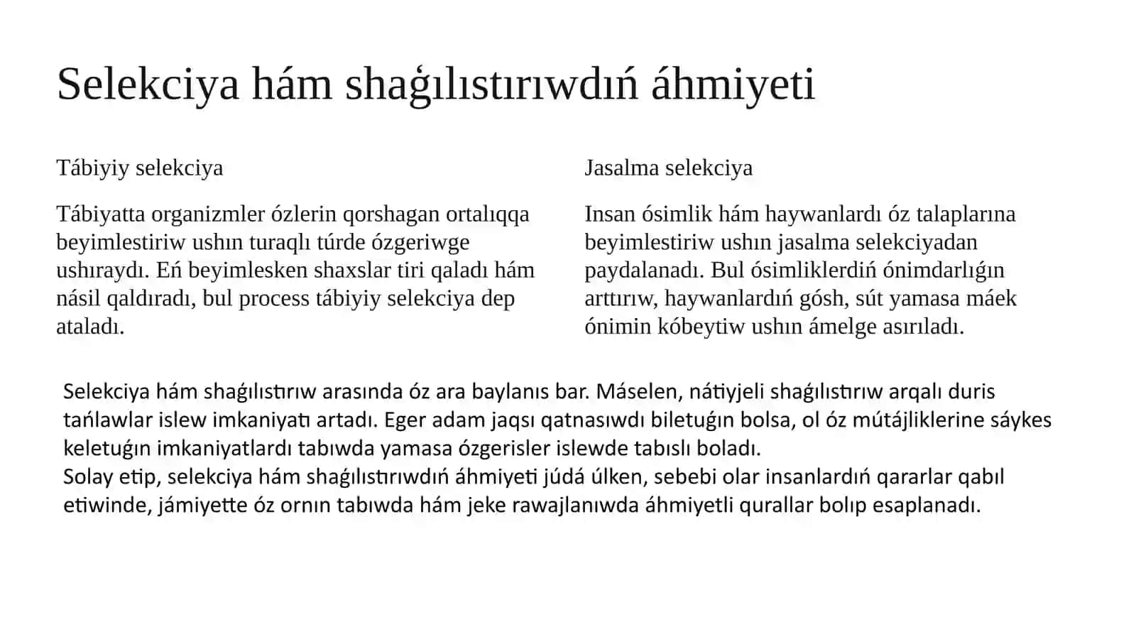 Selekciya jumıslarında shaģılıstırıw hám gibridlerdiń roli 3
