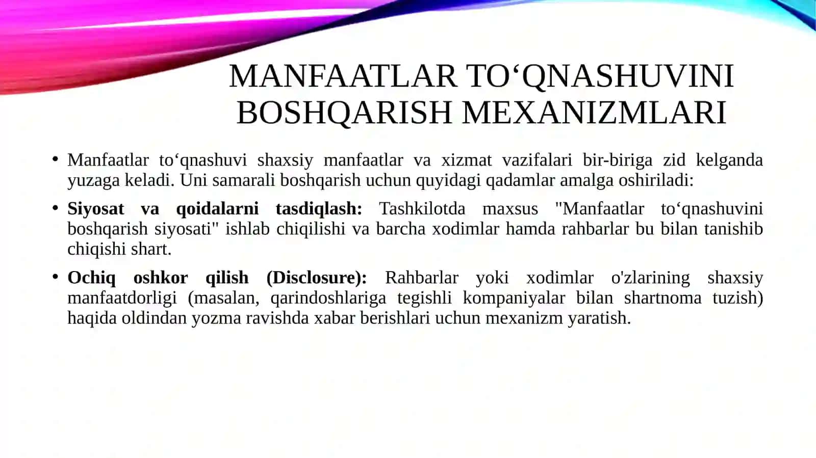 Korporativ nizolarni oldini olish va manfatlar to‘qnashuvuni samarali foydalanish 3