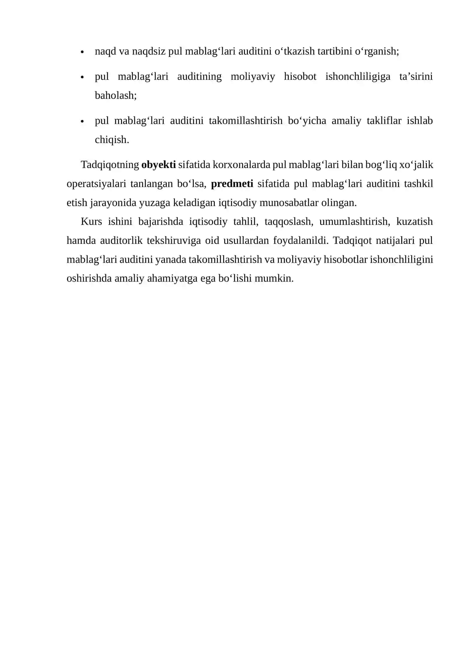 KORXONALARDA PUL MABLAG‘LARI AUDITINI TASHKIL ETISH VA UNING MOLIYAVIY HISOBOT ISHONCHLILIGINI TA’MINLASHDAGI AHAMIYATI 3