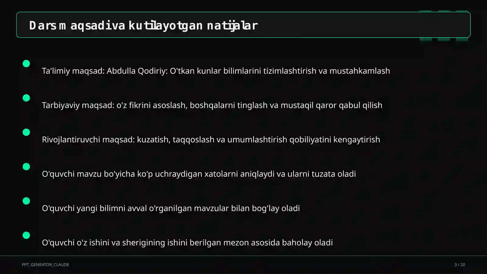 Abdulla Qodiriy: O'tkan kunlar (9-sinf) 3