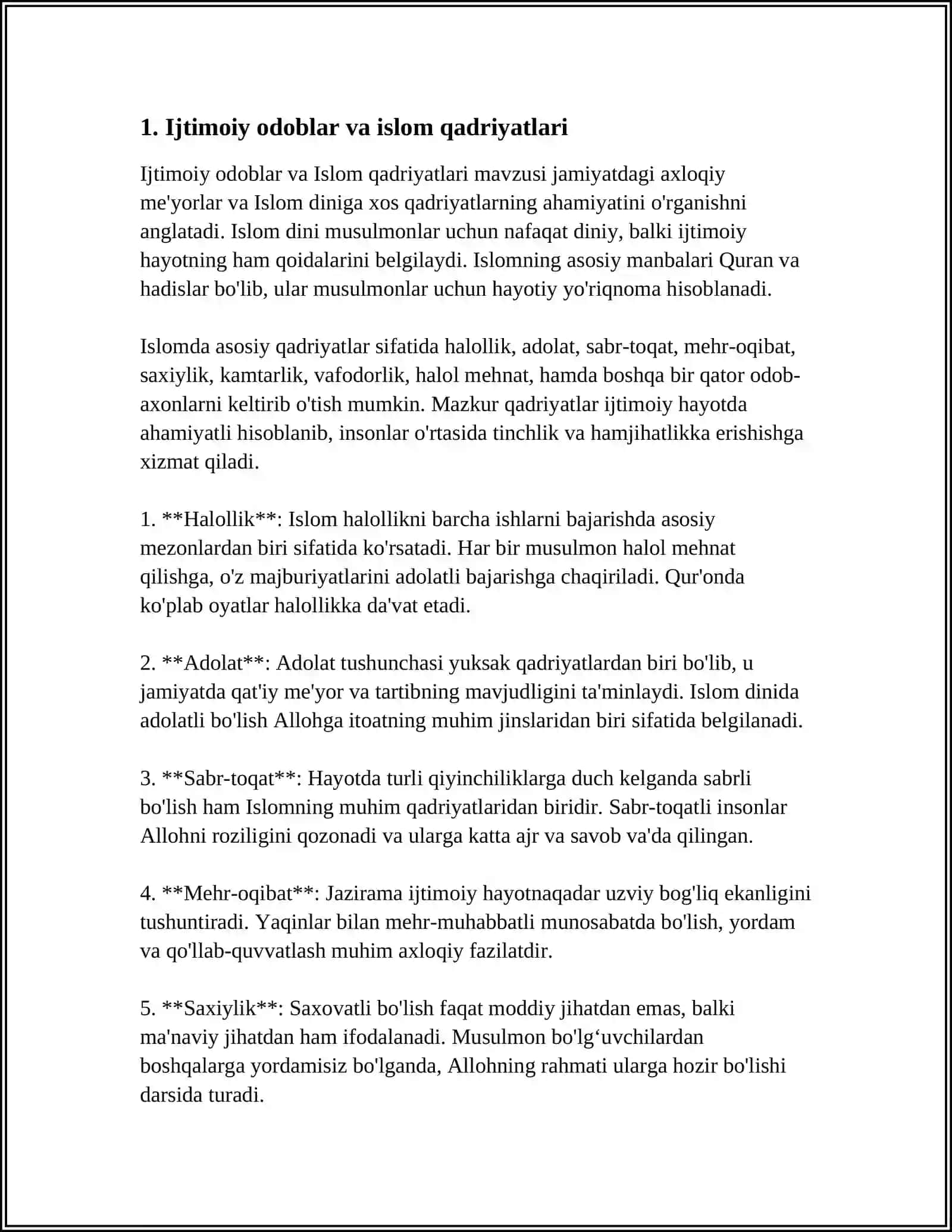 SHAYX MUHAMMAD SODIQ MUHAMMAD YUSUFNING “IJTIMOIY ODOBLAR” ASARIDA ISLOM QADRIYATLARINING TALQIN ETILISHI 3