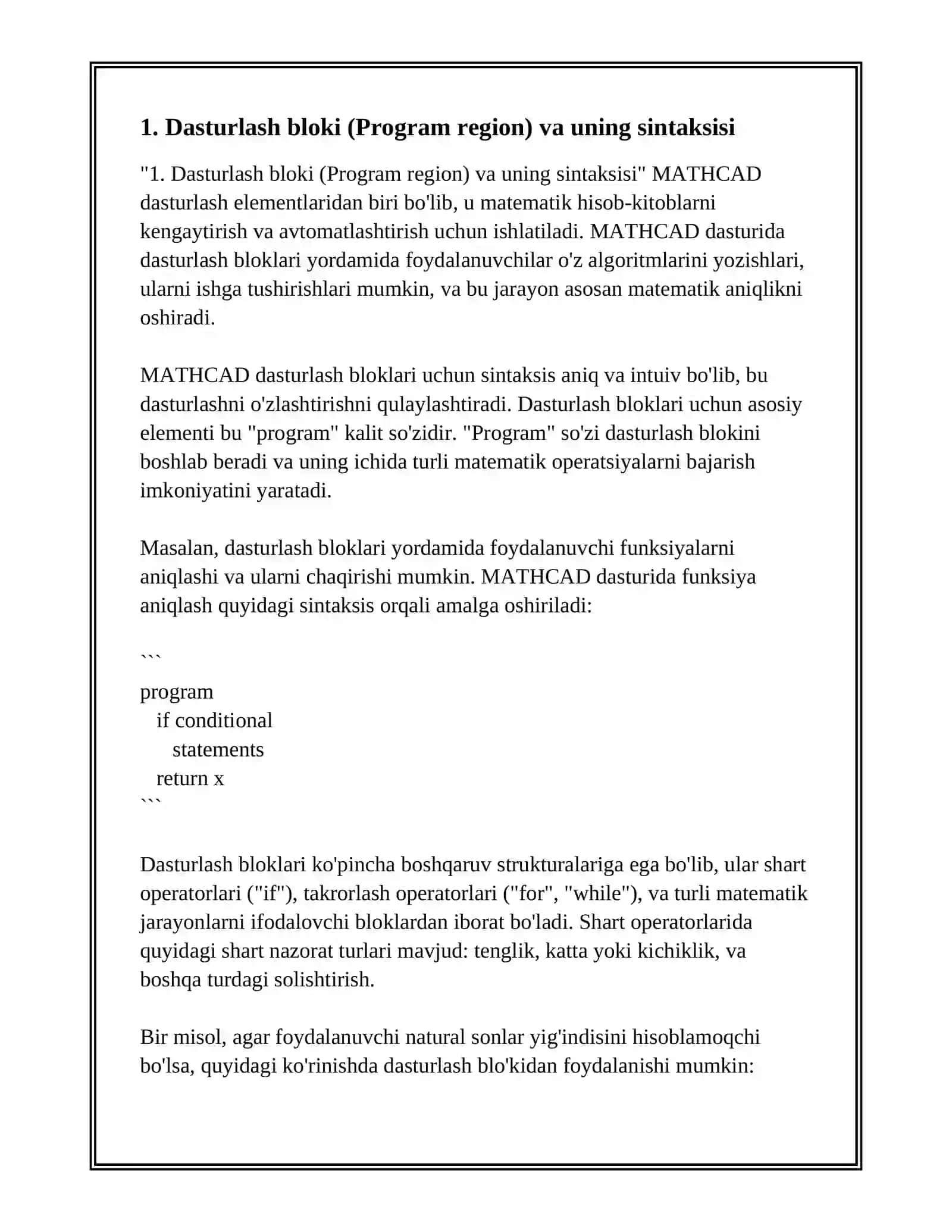 MATHCAD DASTURLASH ELEMENTLARI 3