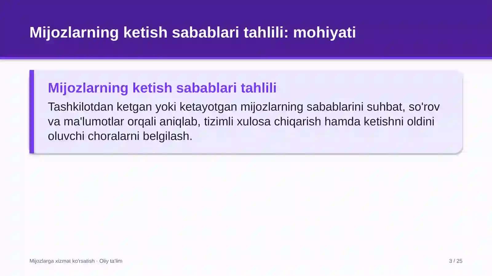Mahalla fuqarolar yig'inlarida mijozlarning ketish sabablarini tahlil qilish 3