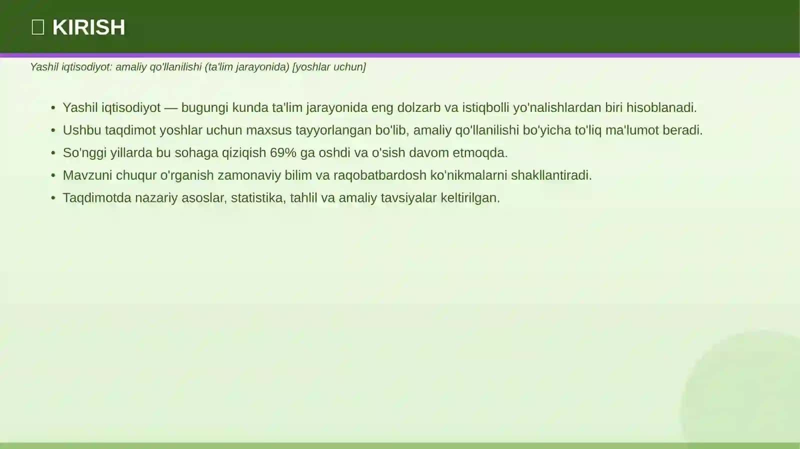 Yashil Iqtisodiyot: Amaliy Qo'llanilishi 3