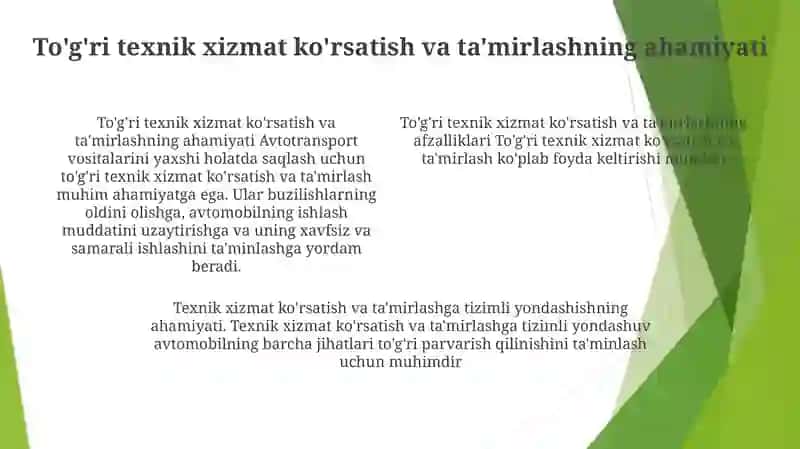 Avtotransport Vositalarining Maxsus Jihozlariga Texnik Xizmat Ko'Rsatish Va Ta'Mirlash Tizimi 3