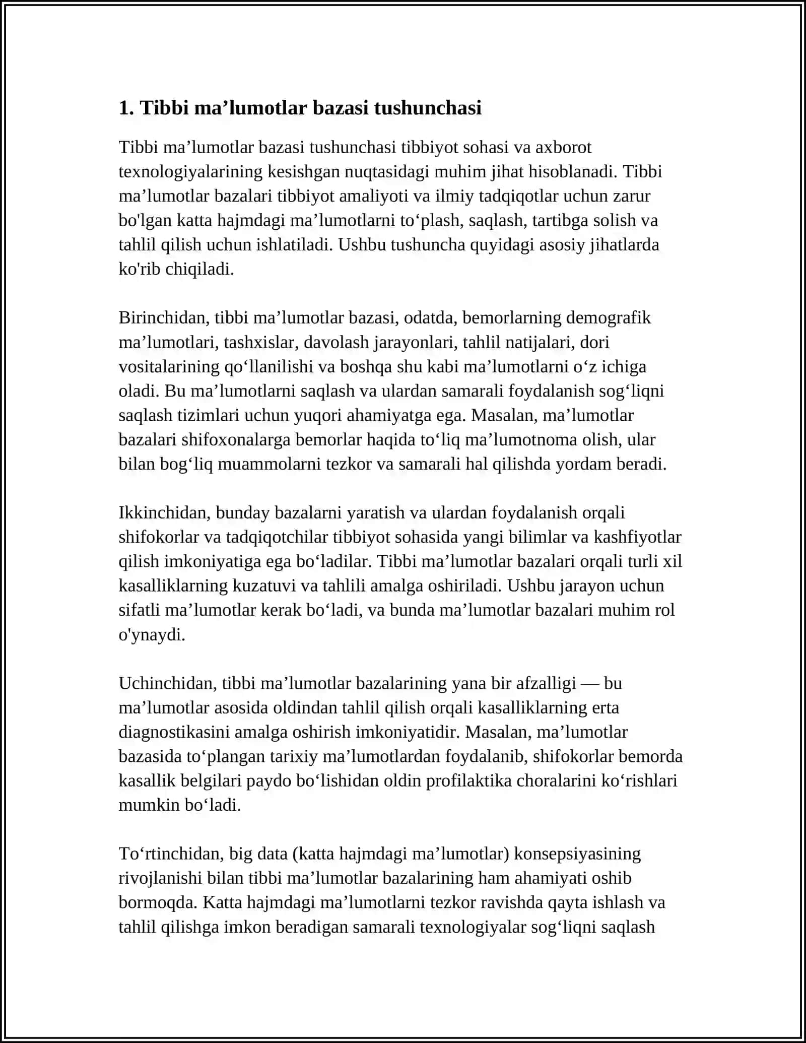 Tibbiyotda ma'lumotlar bazasi loyihalashtirish mutaxassis shifokorning malimotlar bazasini boshqaruvchi tizimdir 3