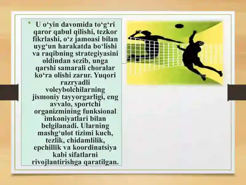 Yuqori razryadli voleybolchilar bilan mashg‘ulot o‘tkazish uslubiyati 3